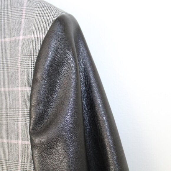 DKNY Black & White Plaid Faux Leather Sleeves  Blazer Jacket  Size M - Picture 4 of 16